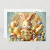 ザ抽象芸術金ゴールドイースターバニー シーズンポストカード (正面/裏面)