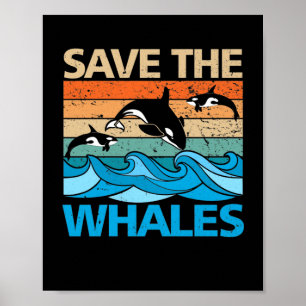 ザ救クジラレトロヴィンテージオルカクジラ ポスター