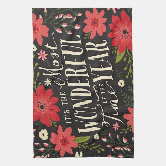 ザ最も素晴らしいタイムオブイヤーの休日フローラ キッチンタオル (縦)