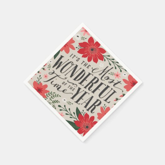 ザ最も素晴らしいタイムオブイヤーの休日フローラ スタンダードカクテルナプキン (角)