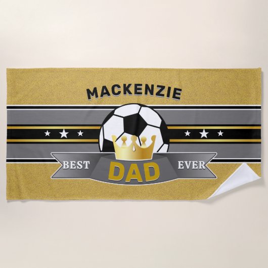 ザ最高のパパエバーフェイク金ゴールドサッカースポーツ ビーチタオル (正面)
