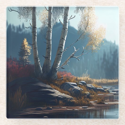 ザ樺の木ノースアイルランドラウンド、樺の木ビュー ガラスコースター (正面)