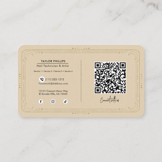 ザ爪、 ネイルテック神秘的タロットソーシャルメディアQR 名刺 (裏面)