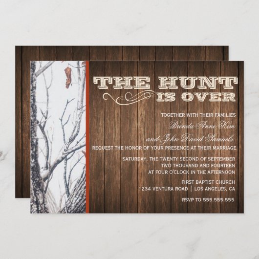 ザ狩りはオーバーウィンター迷彩柄結婚式招待状 招待状 (正面/裏面)