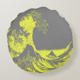 ザ素晴らしウェーブイエロー&グレー丸い枕 ラウンドクッション