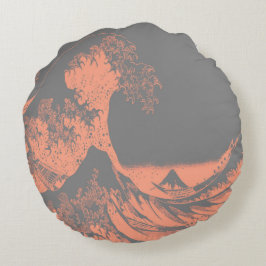 ザ素晴らしウェーブラウンドピローピーチ&グレー ラウンドクッション