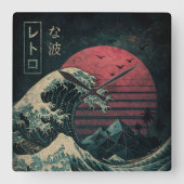 ザ素晴らしレトロ波クラシック スクエア壁時計 (正面)