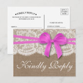 ザ素朴ピンクボウ結婚コレクションRSVP インビテーションポストカード (正面/裏面)