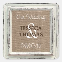 ザ素朴ホワイトフレーム&バーラップ結婚のコレクション スクエアシール