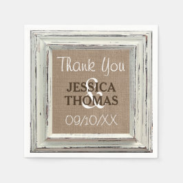 ザ素朴ホワイトフレーム&バーラップ結婚のコレクション スタンダードカクテルナプキン