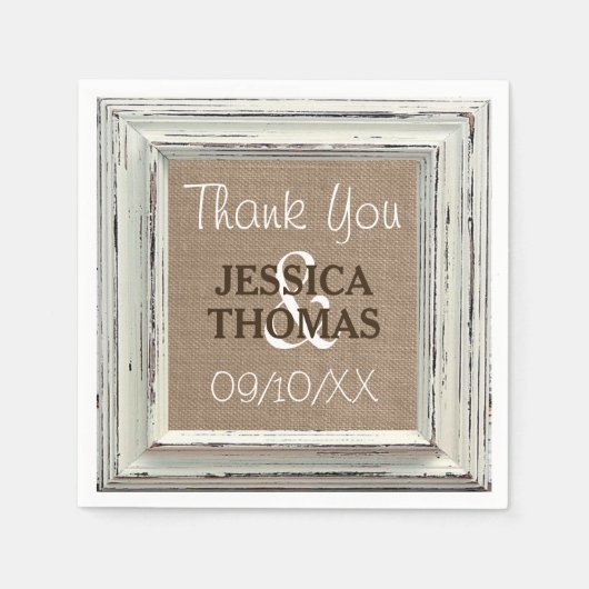 ザ素朴ホワイトフレーム&バーラップ結婚のコレクション スタンダードカクテルナプキン (正面)