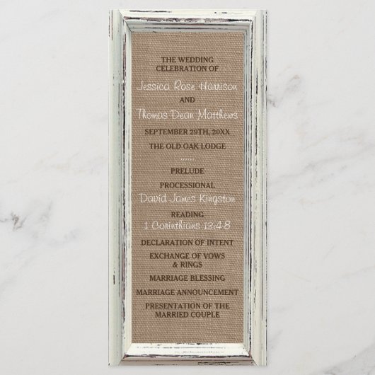 ザ素朴ホワイトフレーム&バーラップ結婚のコレクション プログラム (正面)