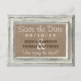 ザ素朴ホワイトフレーム&バーラップ結婚のコレクション 案内ポストカード