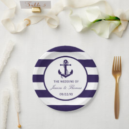 ザ航海のいかりネイビーストライプズ結婚コレクション ペーパープレート