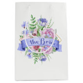 ザ花嫁タイポグラフィ – 水カラーフラワーブーケ ミディアムペーパーバッグ (正面)