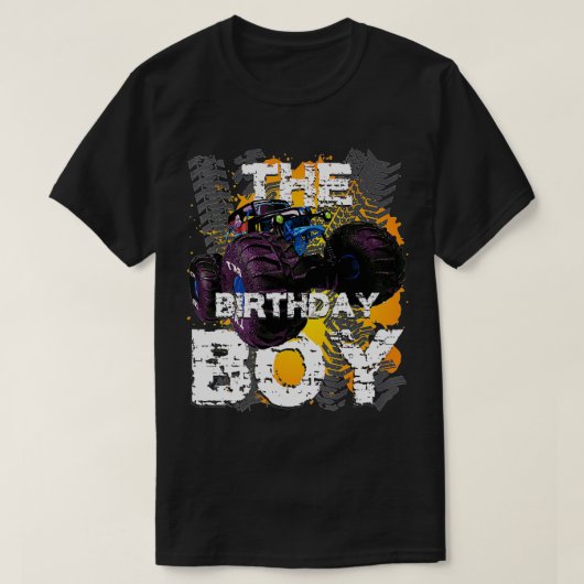 ザ誕生日ボーイモンスタートラックマッチ家族パー Tシャツ (デザイン正面)