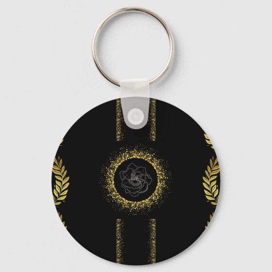 ザ金ゴールドリーフコレクション – 白熱［赤熱］光を放つバラキーリング キーホルダー (正面)