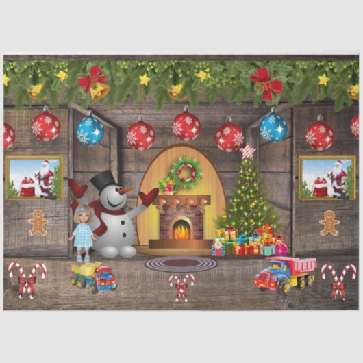 ザ雪だるま霜の降りたクリスマスツリープレゼントサンタ 薄葉紙 (正面)