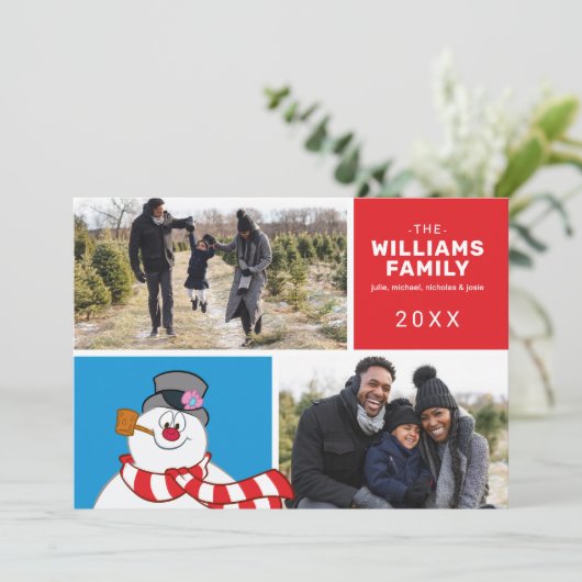 ザ霜の降りた雪だるまホリデーファミリーフォトコラージュ シーズンカード (スタンド正面)