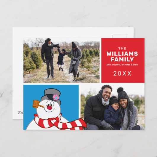 ザ霜の降りた雪だるまホリデーファミリーフォトコラージュ シーズンポストカード (正面/裏面)