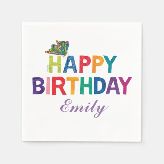ザ非常に空腹なキャタピラーバタフライ誕生日 スタンダードカクテルナプキン (正面)