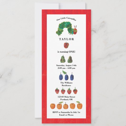 ザ非常に空腹のキャタピラーフルーツ誕生日 招待状 (正面)