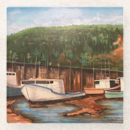 ザ魚釣りヴィレッジオリジナルハンドア色彩の鮮やかートワーク ガラスコースター