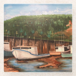 ザ魚釣りヴィレッジオリジナルハンドア色彩の鮮やかートワーク ガラスコースター