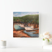 ザ魚釣りヴィレッジオリジナルハンドア色彩の鮮やかートワーク スクエア壁時計 (ホーム)