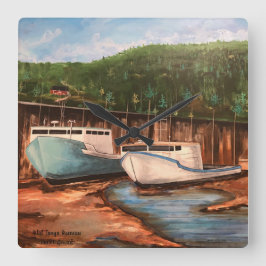 ザ魚釣りヴィレッジオリジナルハンドア色彩の鮮やかートワーク スクエア壁時計