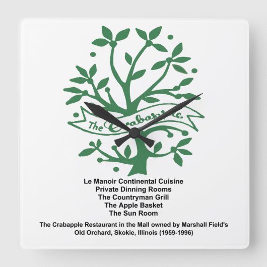 ザ・クラッペル・レストラン， Skokie, IL スクエア壁時計 (正面)