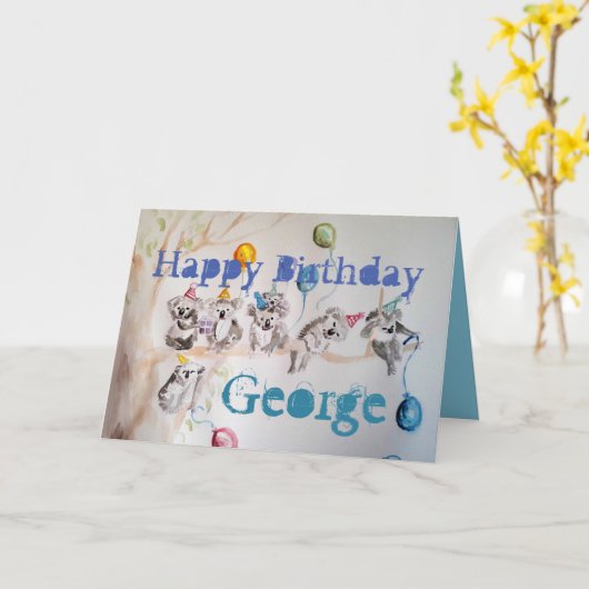 ザ・コアラの誕生日パーティー水カラー子供カード カード (黄色い花)