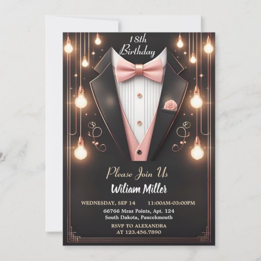 ザ・シック・スーツ賞メンズ大人タキシード18誕生日 招待状 (正面)