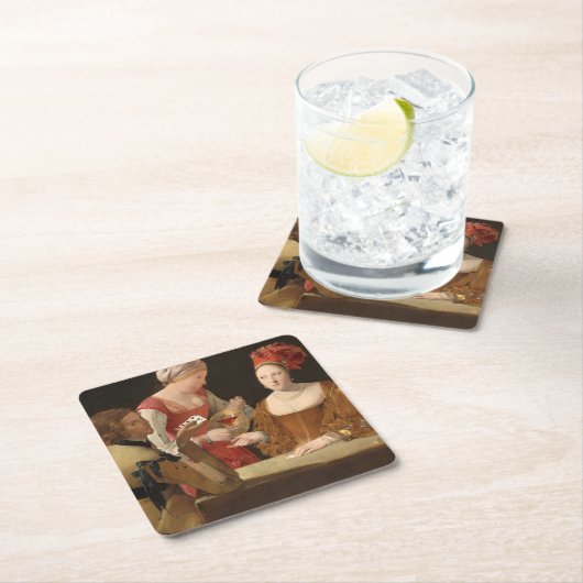 ザ・チートとクラブのエース、ラ・ツアー スクエアペーパーコースター (インサイチュ)