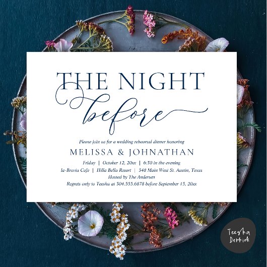 ザ・ナイト・ビフォア、ネイビーブルー、リハーサル・ディナー 招待状