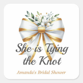 ザ・ノット ホワイト・ボウ フローラル ブライダルシャワー スクエアシール