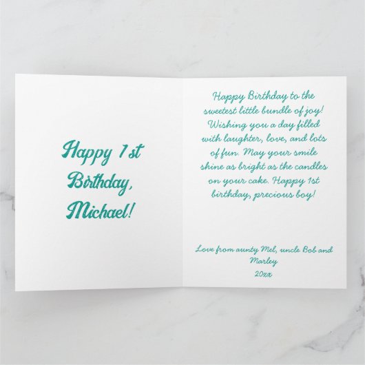 ザ・ビッグ1サーフィン誕生日パーティーteddy surfboard カード (内部)