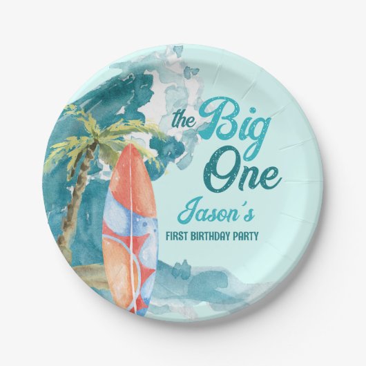 ザ・ビッグ1th誕生日サーフィンレトロビーチパーティー ペーパープレート (正面)