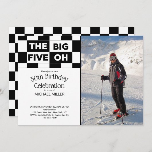 ザ・ビッグ・ファイブ・オ50誕生日フォト招待状 招待状 (正面/裏面)