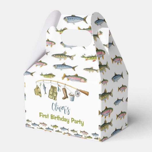 ザ・ビッグ・ワン魚釣り誕生日パーティーの好意ボックス フェイバーボックス (裏面サイド)