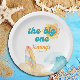 ザ・ビッグ・ワン・ウォーター・カラー・サーフボード1st誕生日 ペーパープレート
