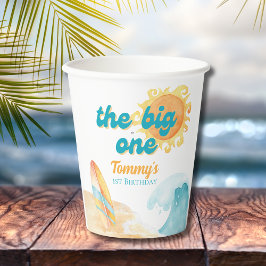 ザ・ビッグ・ワン・ウォーター・カラー・サーフボード1st誕生日 紙コップ