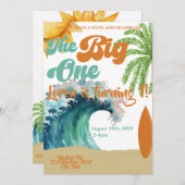 ザ・ビッグ・ワン・サーフをテーマにした誕生日パーティー 招待状 (正面/裏面)