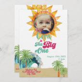 ザ・ビッグ・ワン・サーフをテーマにした誕生日パーティー 招待状 (正面/裏面)