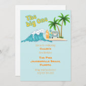 ザ・ビッグ・ワン、ビーチ、サーフィンの誕生日テーマパーティー 招待状 (正面/裏面)