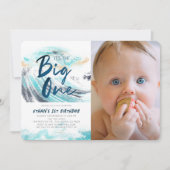 ザ・ビッグ・ワン・ブルーウェーブサーフィン1stバースデーフォト 招待状 (正面)