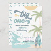 ザ・ビッグ・ワン レトロサーフ 1歳誕生日パーティー 招待状 (正面/裏面)