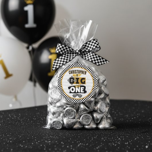 ザ・ビッグONEレトロ90のヒップホップ1歳の誕生日 ラウンドシール