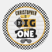 ザ・ビッグONEレトロ90のヒップホップ1歳の誕生日 ラウンドシール (正面)