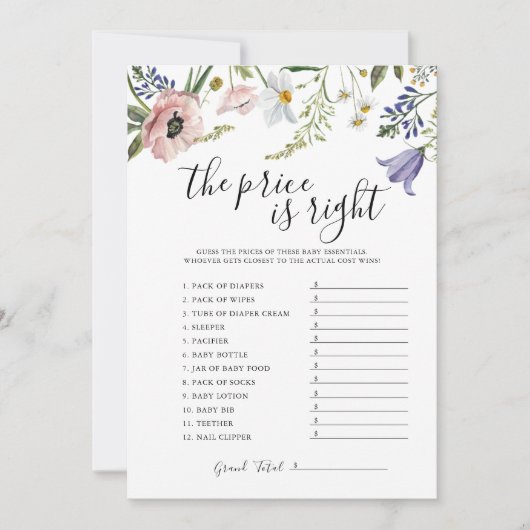 ザ・プライス・イズ・ライト ベイビーシャワーテーマ ゲーム カード (正面)
